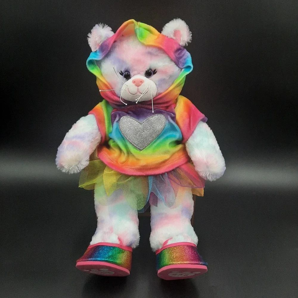 Build A Bear‎ Tie Dye Rainbow Heart Plush Stuffed Animal Cat